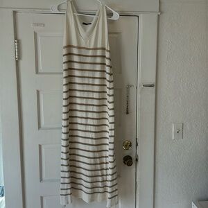 White & Gold Striped Knit Maxi Dress
